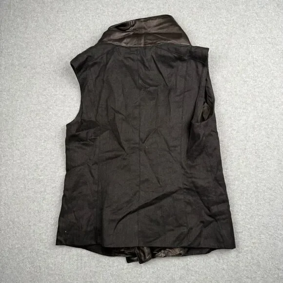 VINCE Black Leather Linen Women's Sleeveless Moto Vest - Size XS - Picture 2 of 6